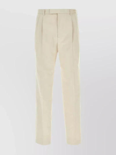 Gucci Cotton Pleated Trousers With Belt Loops And Button Pockets In Cream