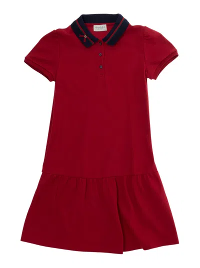Gucci Cotton Polo Dress With Web Detail Dress In Red