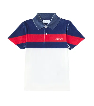 Gucci Kids' Cotton Polo Shirt In New White/oltremare