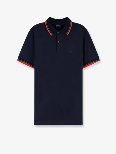 Gucci Cotton Polo Shirt With Embroidered Logo On The Front In Blue