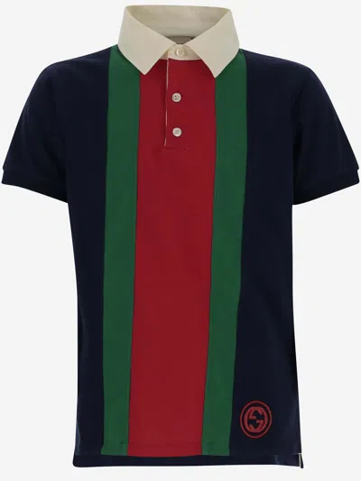 Gucci Kids' Cotton Polo Shirt With Logo In Red