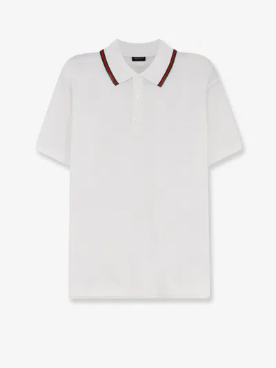 Gucci Cotton Polo Shirt With Nastro Web Detail On The Collar In White