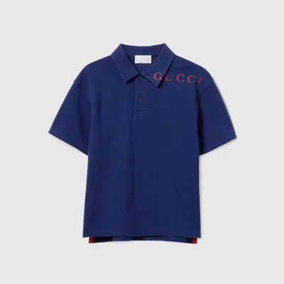 Gucci Kids' Cotton Polo Shirt With Print In Blue