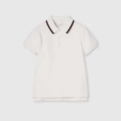 Gucci Kids' Cotton Polo Shirt With Web In White