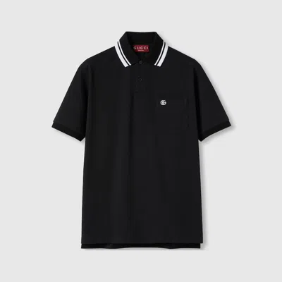 Gucci Blue Stretch Cotton Embroidered Polo Shirt