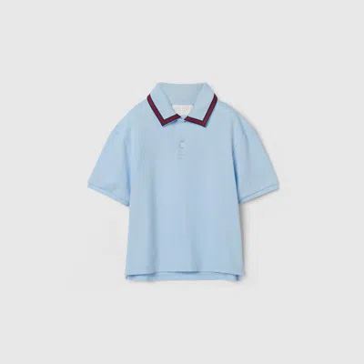 Gucci Babies' Cotton Polo Shirt With Web In Blue