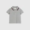 Gucci Babies' Cotton Polo Shirt With Web In Grey
