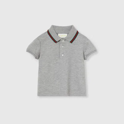 Gucci Babies' Cotton Polo Shirt With Web In Grey