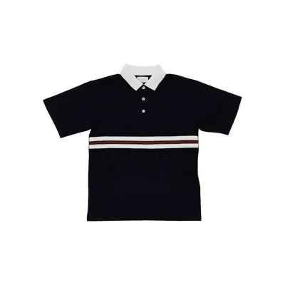 Gucci Cotton Polo Shirt With Web Motif Kids In Blue