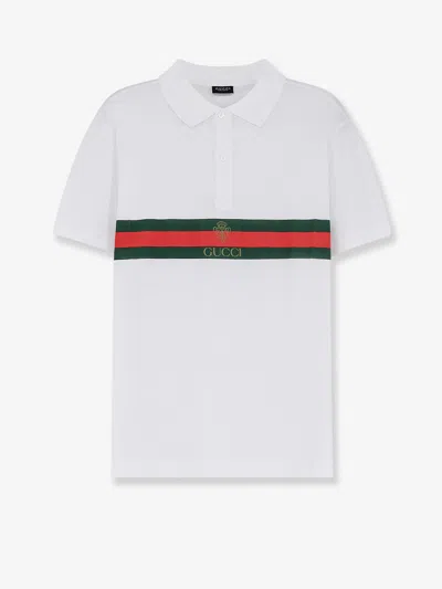 Gucci Cotton Polo Shirt With Web Print On The Front In White