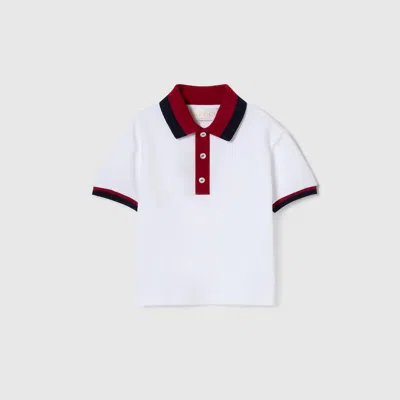 Gucci Babies' Cotton Polo Shirt With Web In White