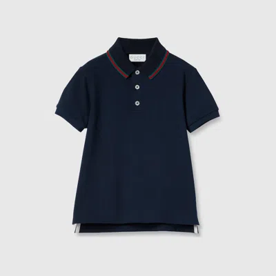 Gucci Kids' Cotton Polo Top With Web In Blue