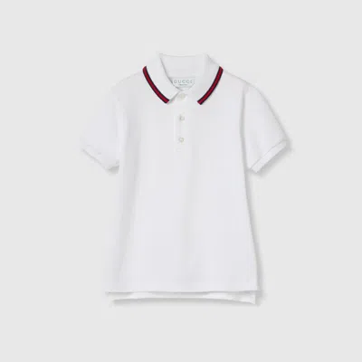 Gucci Kids' Cotton Polo Top With Web In White