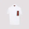 Gucci White Polo Shirt With Classic Collar And Logo Lettering Print With Web Detail On The Front In Cotton In White