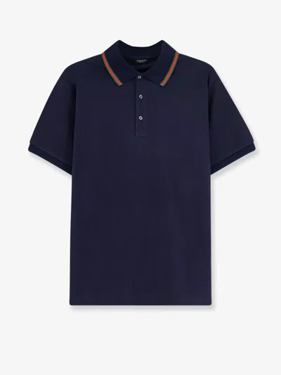 Gucci Cotton Polo With Nastro Web Detail On The Collar In Blue