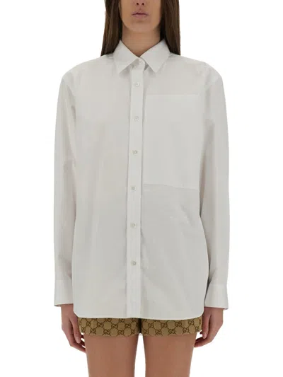 Gucci Poplin Shirt With Logo In White