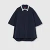 Gucci Navy Blue Poplin Oversize Shirt In Blue
