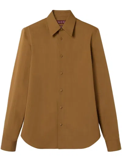 Gucci Mens Classic Biscuit Tailored Long-sleeve Cotton-poplin Shirt In Brown