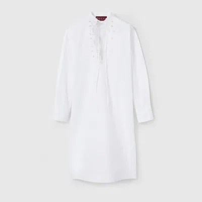 Gucci Cotton Poplin Shirt Dress With Embroidery In White