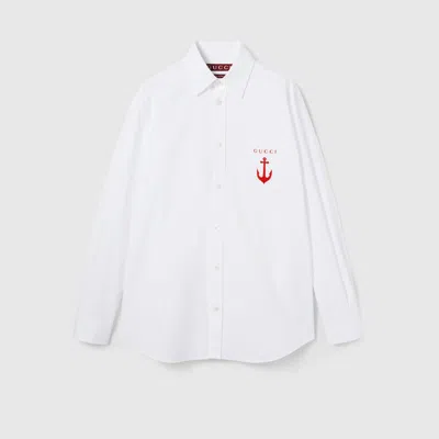 GUCCI GUCCI COTTON POPLIN SHIRT WITH EMBROIDERY