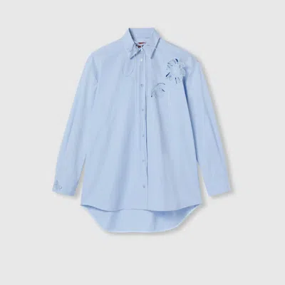 Gucci Cotton Poplin Shirt With Embroidery In Blue