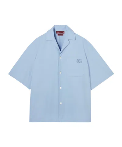 Gucci Cotton Poplin Shirt With Embroidery In Blue