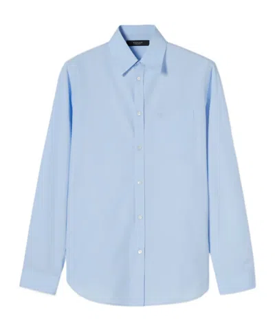 Gucci Cotton Poplin Shirt With Embroidery In Blue