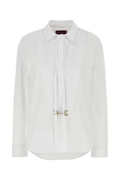 Gucci Cotton Poplin Shirt With Horsebit In White