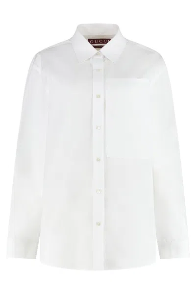 Gucci Cotton Poplin With Tie Neck Shirt In White