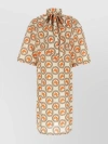 GUCCI COTTON PRINT KNEE-LENGTH DRESS WITH SHORT SLEEVES AND MANDARIN COLLAR