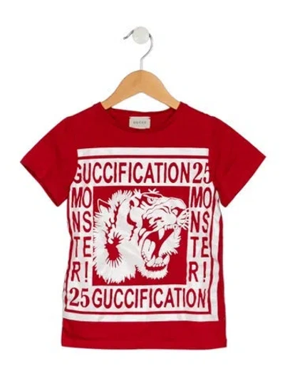 Pre-owned Gucci Babies' Cotton Red And White Patterned Short Sleeve Graphic T-shirt In Multi