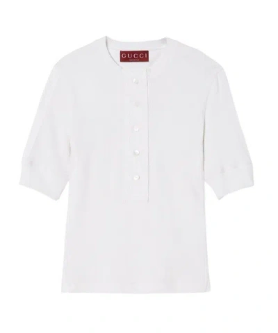 Gucci Cotton-poplin Trimmed Ribbed Cotton-blend Top In White