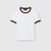 Gucci White Crewneck T-shirt With Web Detail On The Edges In Cotton Woman In White