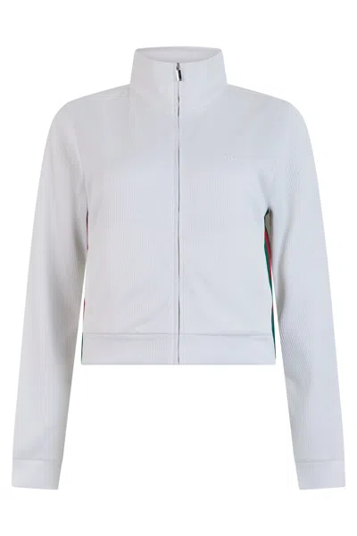 Gucci Cotton Ribbed Zip Hoodie With High Collar Cropped Sweatshirt In White
