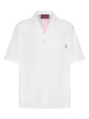 Gucci White Bowling Shirt With Web Detail On The Front And Maxi Web Print With Logo Lettering On The