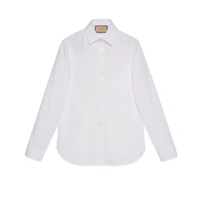 Gucci Cotton Shirt With Double G Embroidery In White