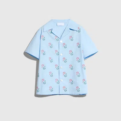 Gucci Kids' Cotton Shirt With Embroidery In Blue