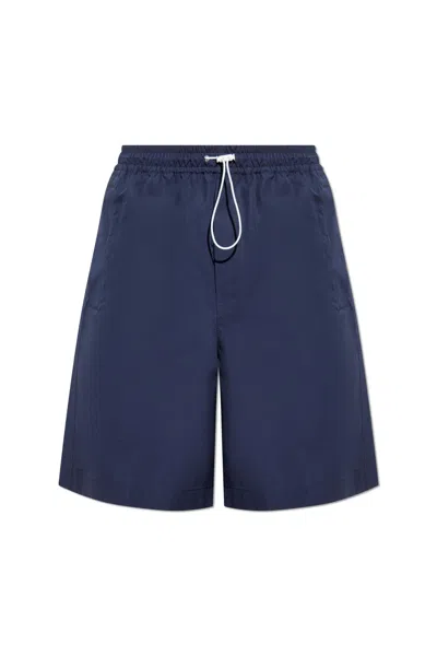 Gucci Men Navy Blue Poplin Bermuda Shorts In Multi