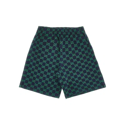 Gucci Cotton Shorts With Gg Interlock Motif Kids In Blue
