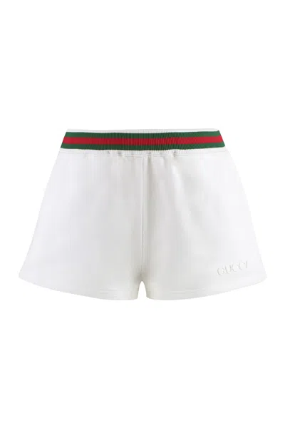 Gucci Cotton Shorts With Signature Web Detail In White