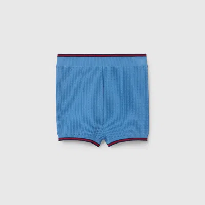 Gucci Kids' Cotton Shorts With Web In Blue