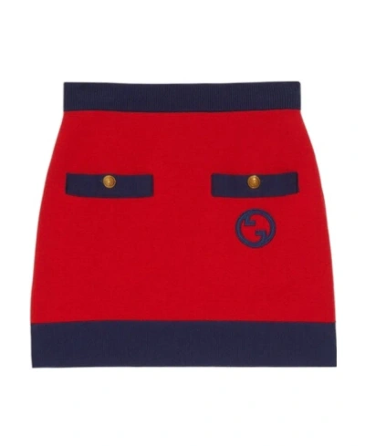 Gucci Cotton-silk Knitted Miniskirt In Red