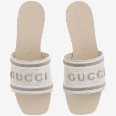 Gucci Cotton Slider Sandals In White
