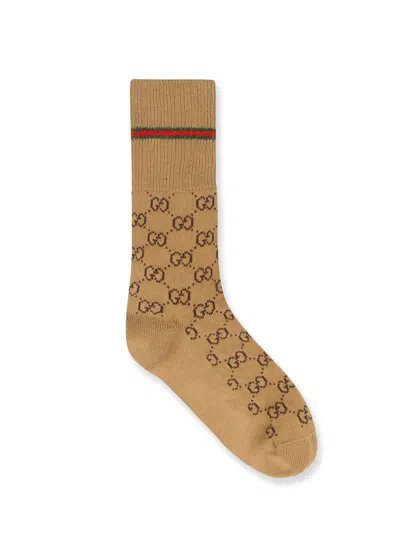 Gucci Cotton Socks In Brown