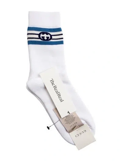 Pre-owned Gucci Cotton Socks With Stripes And Signature Logo W/tags In White