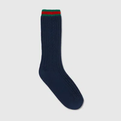Gucci Kids' Cotton Socks With Web In Blue