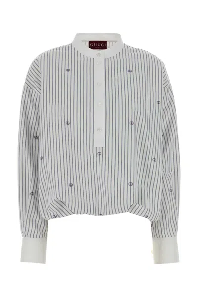 Gucci Cotton Striped Blouse With Embroidery In White