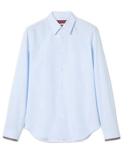 Gucci Cotton Striped Long Sleeve Shirt With Pointed Collar In Black