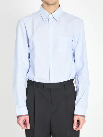 Gucci Cotton Striped Shirt With Web In Blue