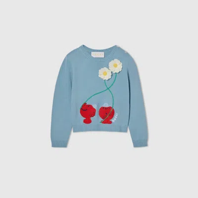 Gucci Babies' Cotton Sweater With Embroidery In Blue